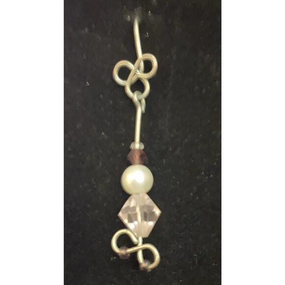 Gold Tone Pierced Looped Pearl Clear Red Faceted Infinity Sign Earrings - Picture 2 of 3